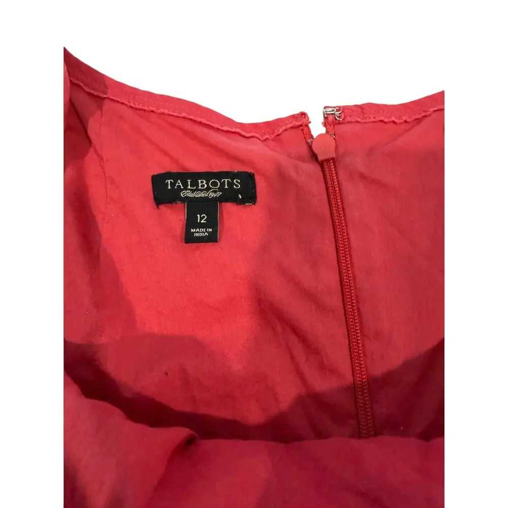 TALBOTS Pink Cotton Fit Flare Midi Dress 12 Sleeveless Pockets A-Line EUC